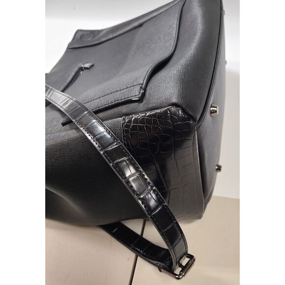 Glass Ladder & Co. Black Saffiano Tote Bag Croc Trim Laptop Pocket - Picture 9 of 12